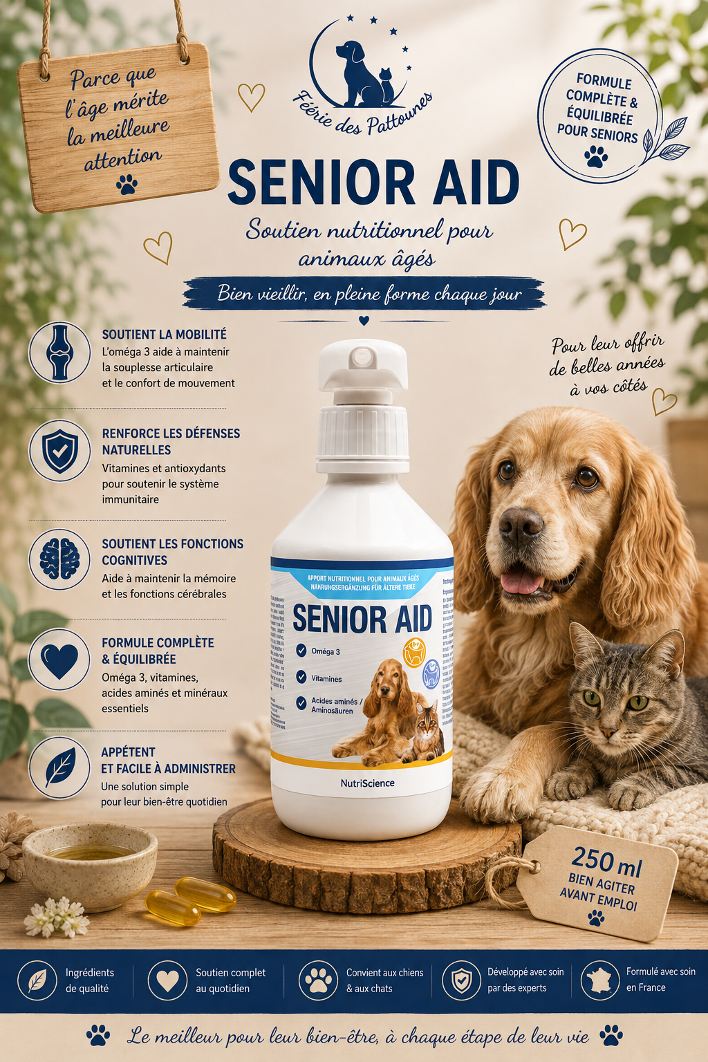 🐾 Senioraid – Complément Nutritionnel pour Animaux Âgés (250 ml)
