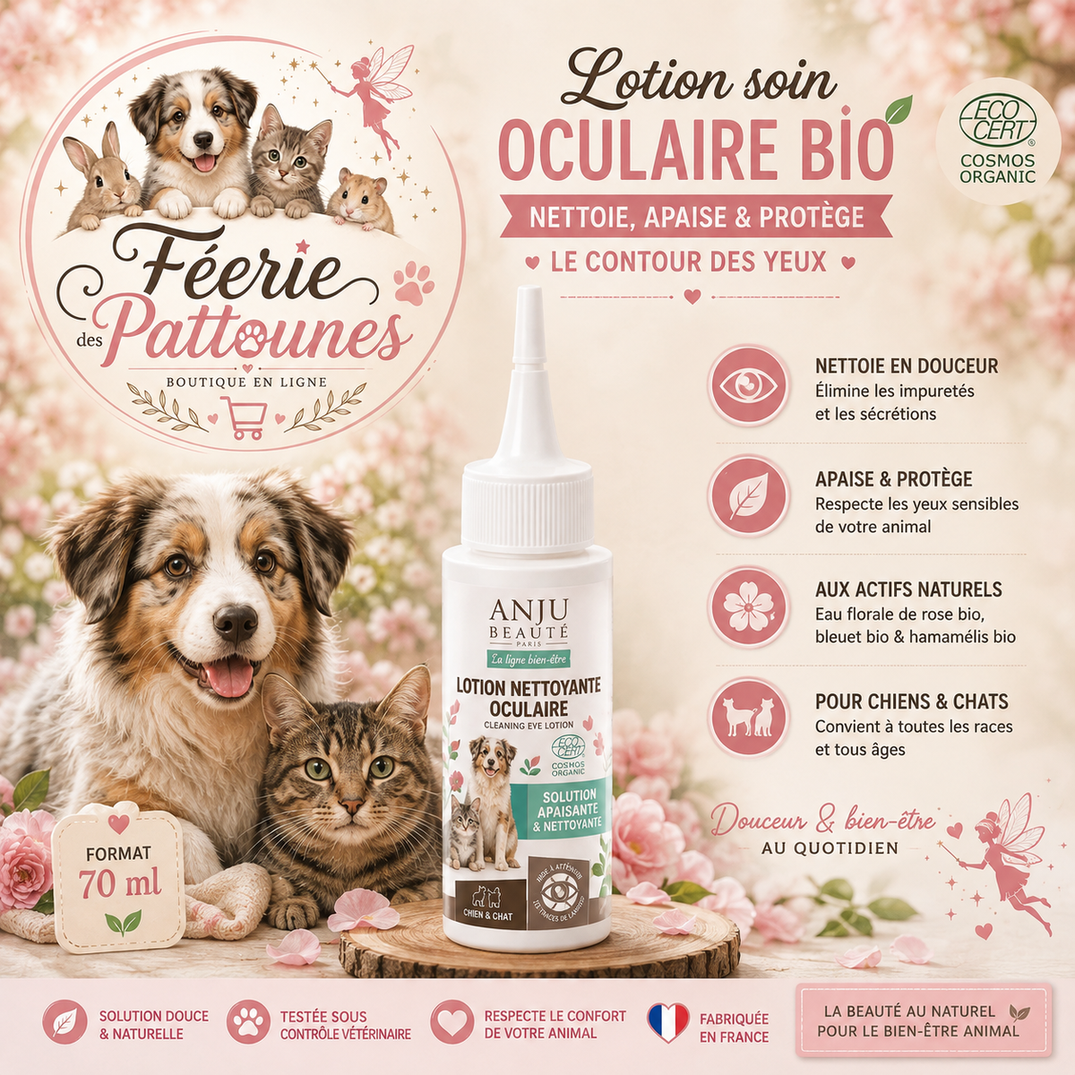 🌸🐶 Lotion Soin Oculaire Bio – Anju Beauté (70 ml)