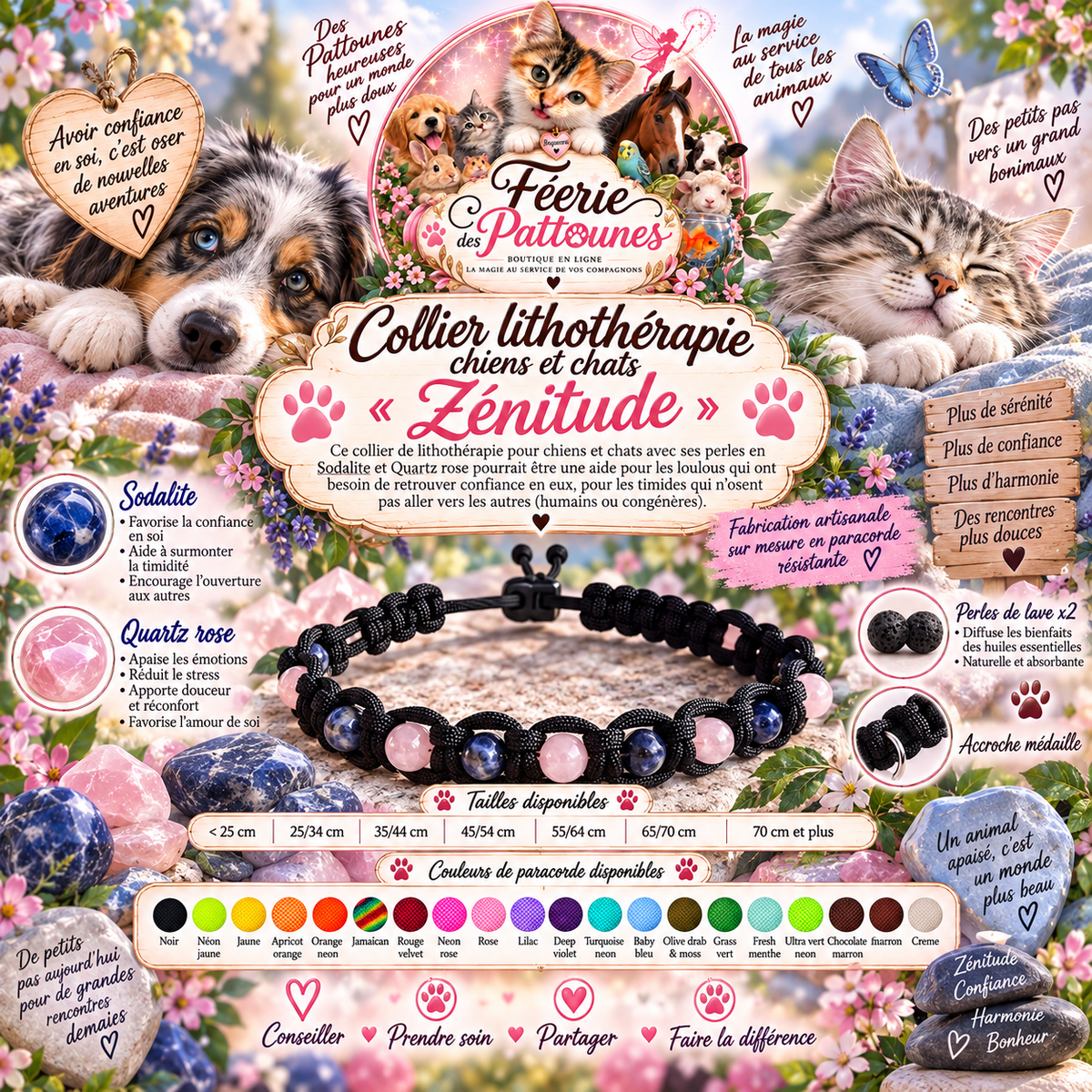 🐶🐱💙 Collier Lithothérapie – “Zénitude”