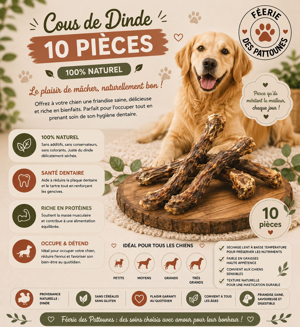 🦃 Cous de Dinde – Friandises Naturelles (10 pièces )