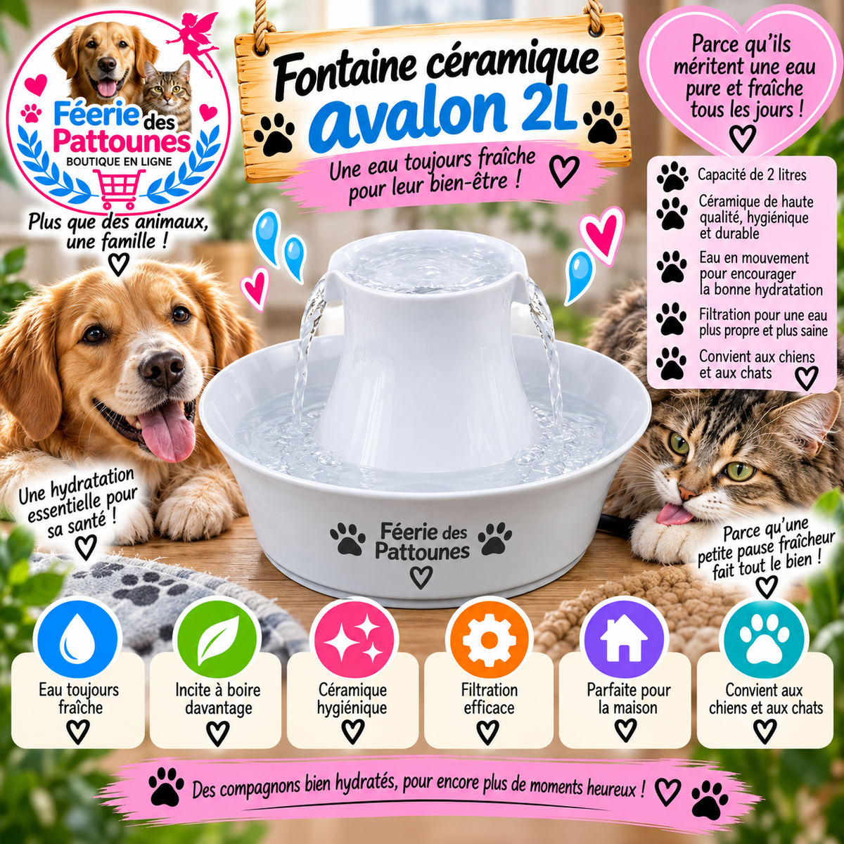 🐾💧 Fontaine Céramique Avalon – PetSafe (2 L)