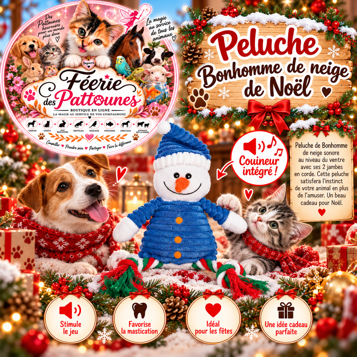 ⛄🎄 Peluche Sonore Bonhomme de Neige de Noël avec Jambes en Corde – 45 cm