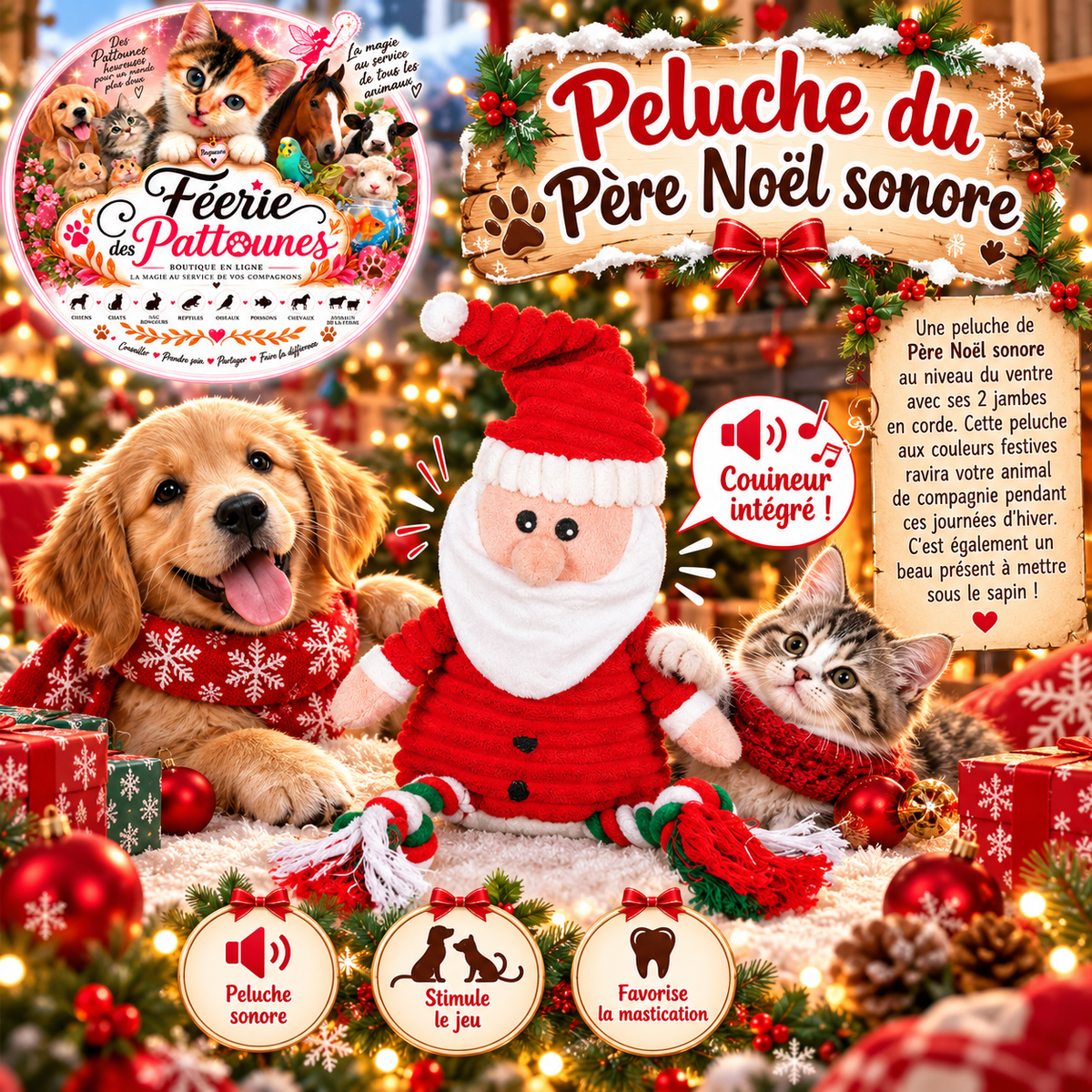🎅🎄 Peluche Sonore Père Noël avec Jambes en Corde – 45 cm