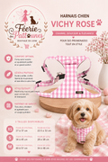🌸📐🐶 Harnais Vichy – Rose (Tailles XS • S • M)