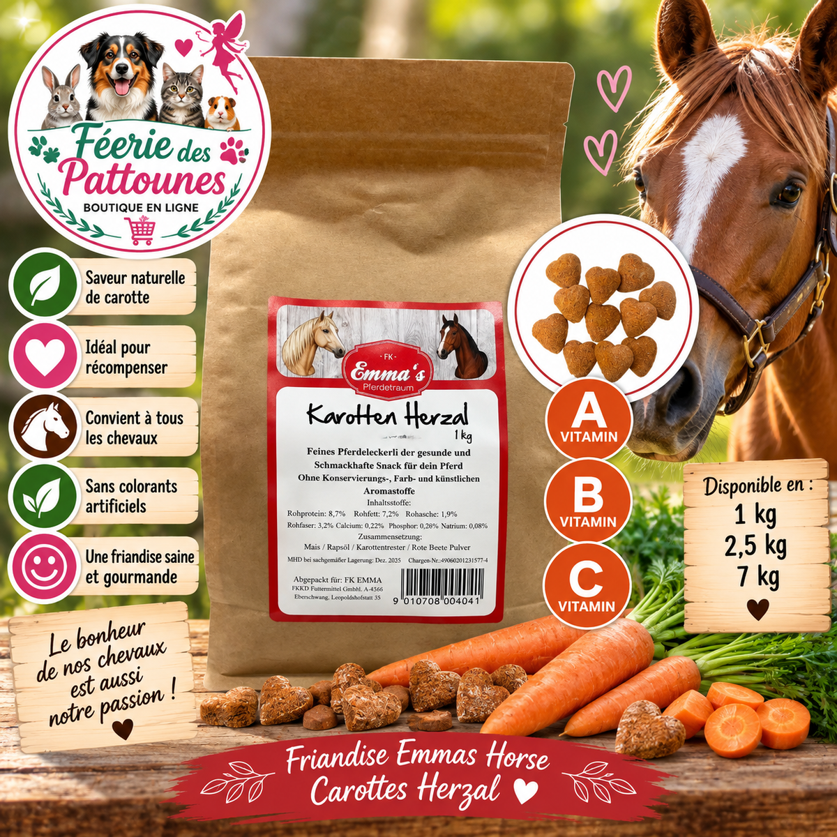 ❤️🥕🐴 Emmas Horse – Friandises Carottes Herzal (1 kg • 2,5 kg • 7 kg)