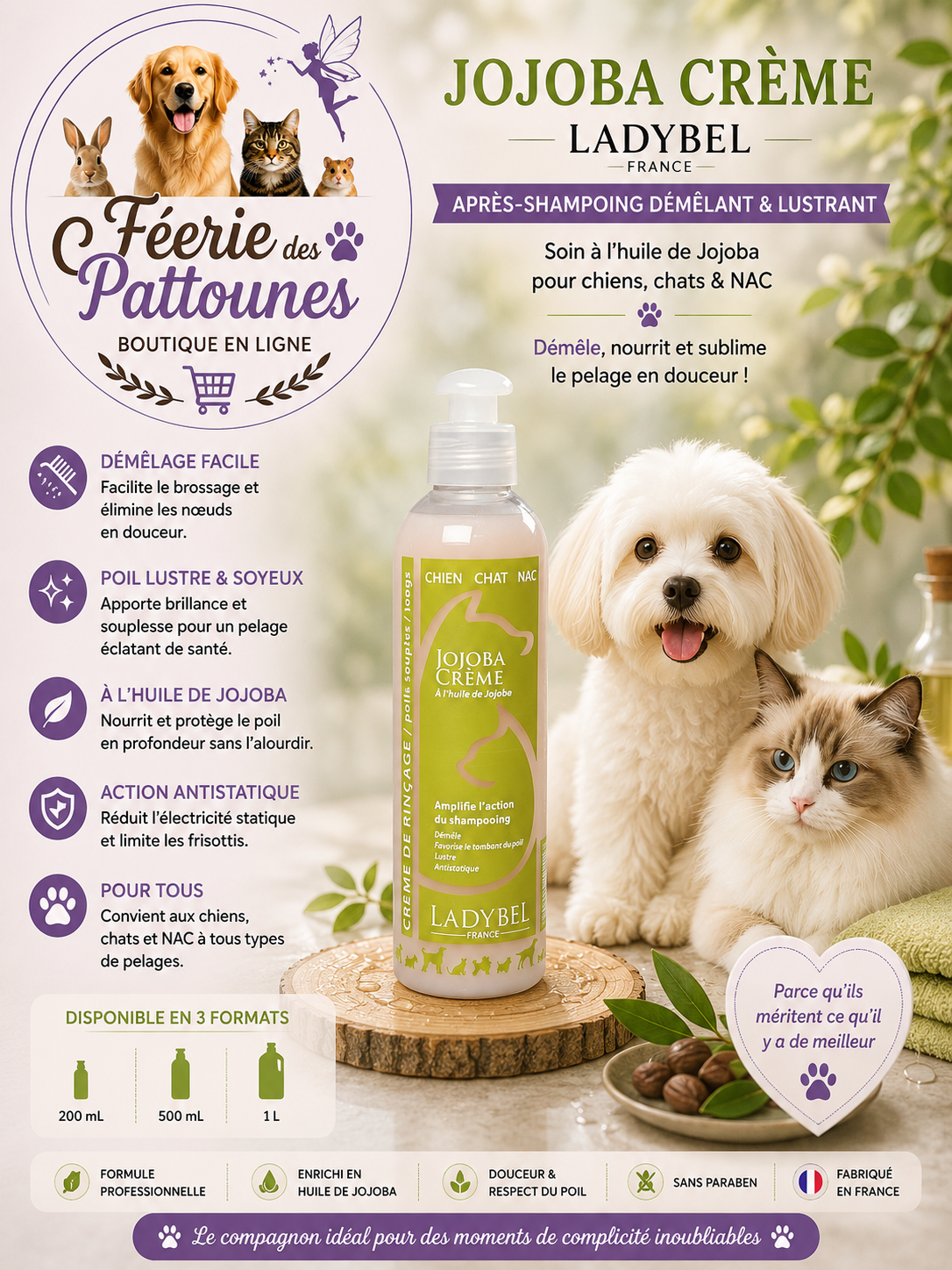 🌼✨🐶 Jojoba Crème – LadyBel (200 ml • 500 ml • 1 L)