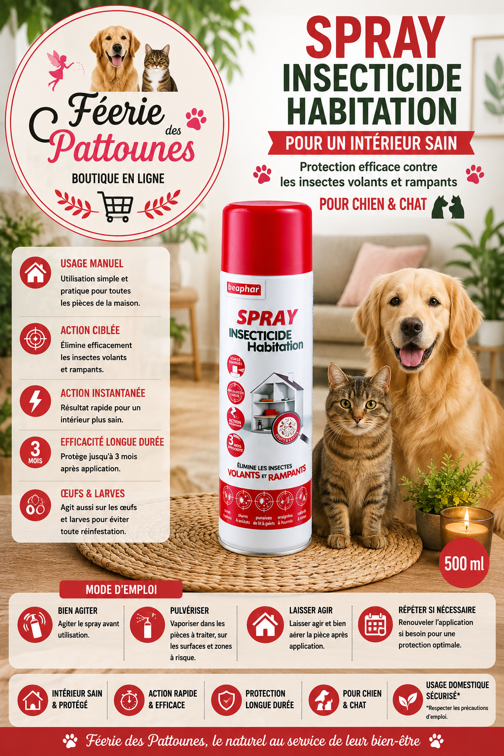 🛡️🏠 Spray Insecticide Habitation – Beaphar (500 ml)