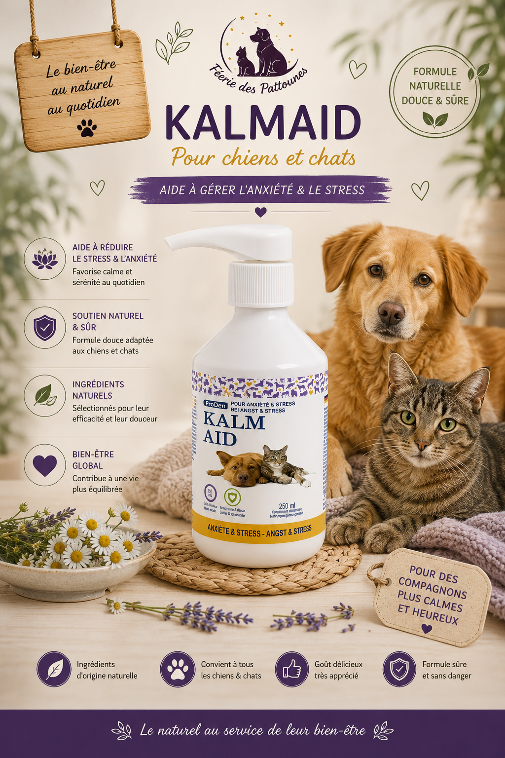 🌙 Kalmaid – Complément Apaisant Naturel Chien & Chat (250 ml)