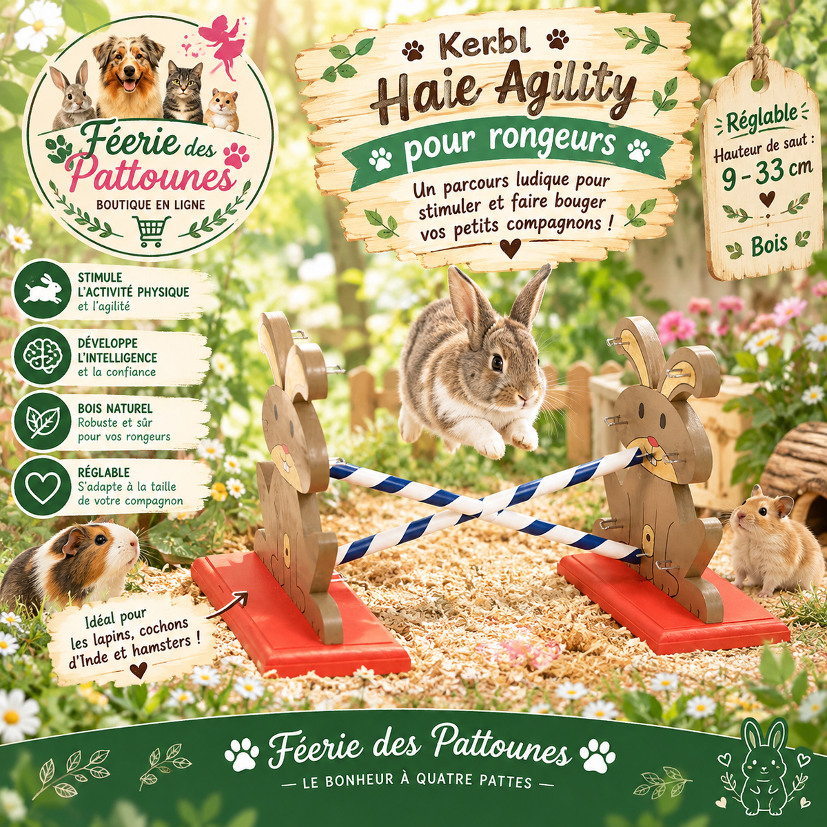 🐇🎯 Kerbl – Haie Agility pour Rongeurs (Hauteur réglable 9–33 cm)