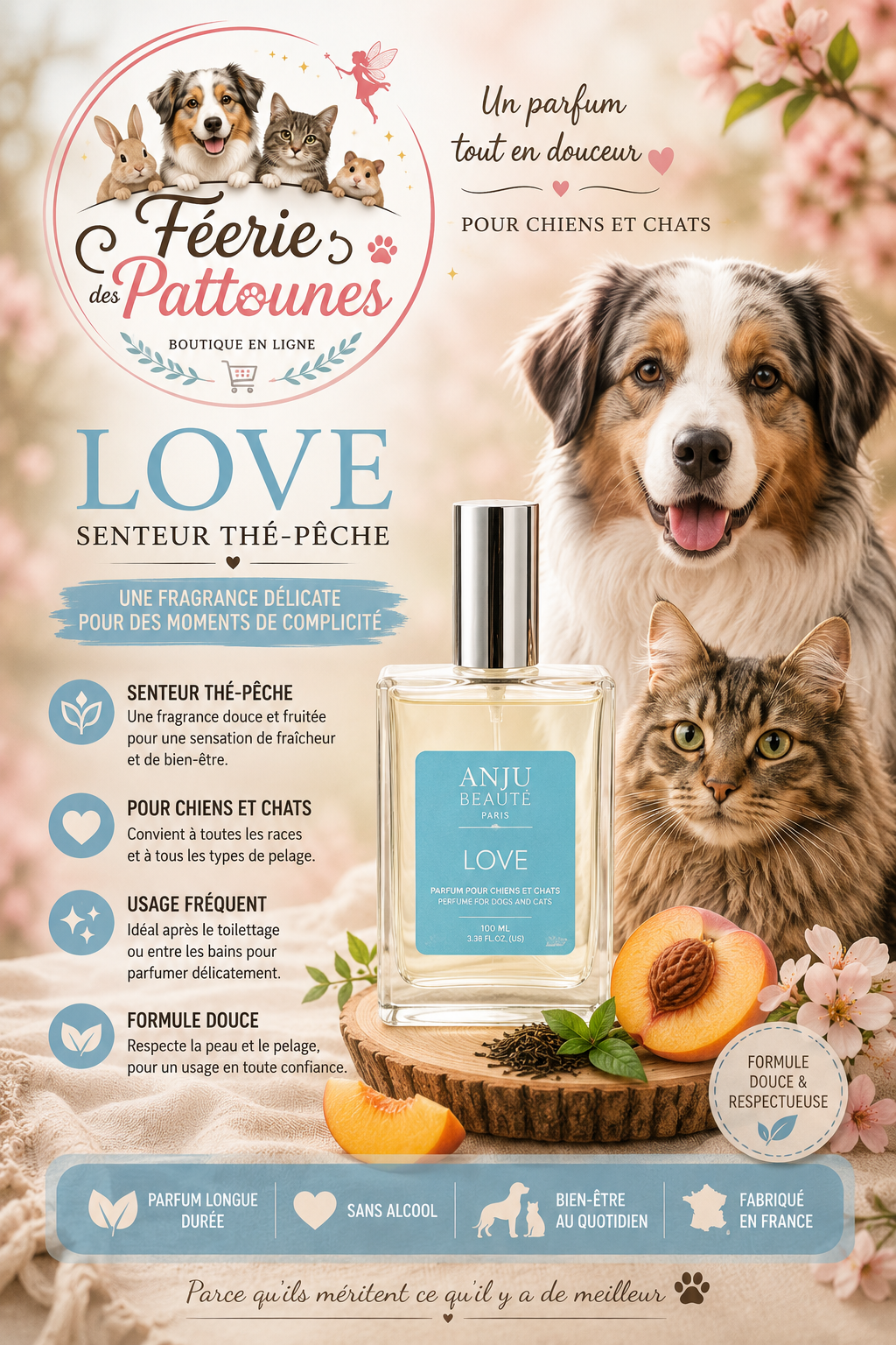 🍑 Love – Eau de Parfum Thé‑Pêche Sans Alcool (100 ml)