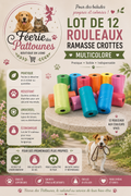 🌈 Lot de 12 Rouleaux Ramasse‑Crottes Multicolores – 20 Sacs par Rouleau