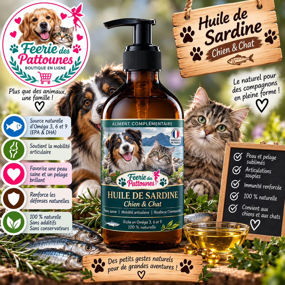 🐟💎 Huile de Sardine – Chien & Chat