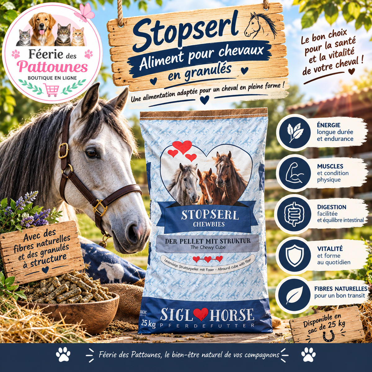 🐴🌾 Siglhorse – Stopserl, Aliment Structuré en Granulés (25 kg)