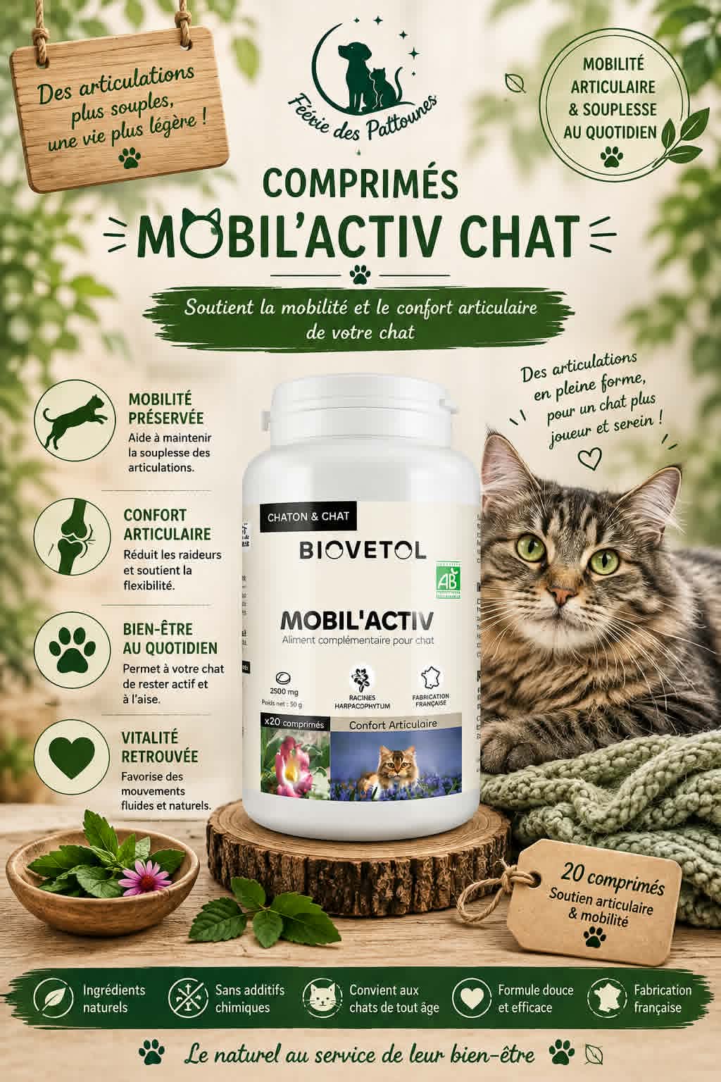 🐱 Mobil’Activ Chat – Confort & Souplesse Articulaire (20 comprimés)