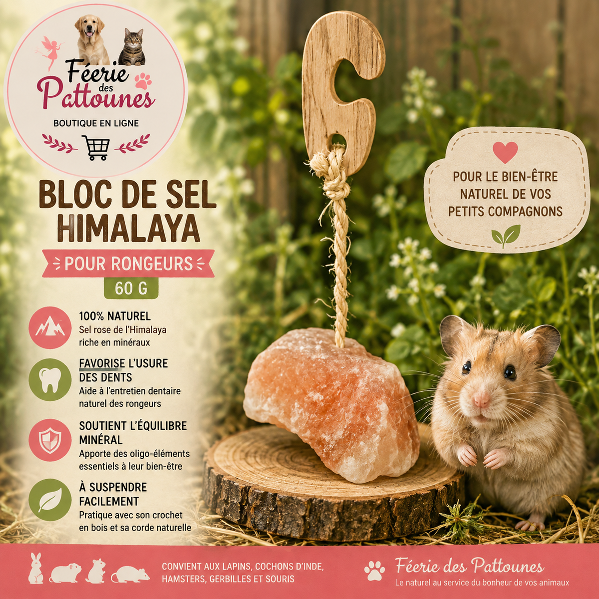 🧂🐹 Bloc de Sel Himalaya Rongeur – 60 g