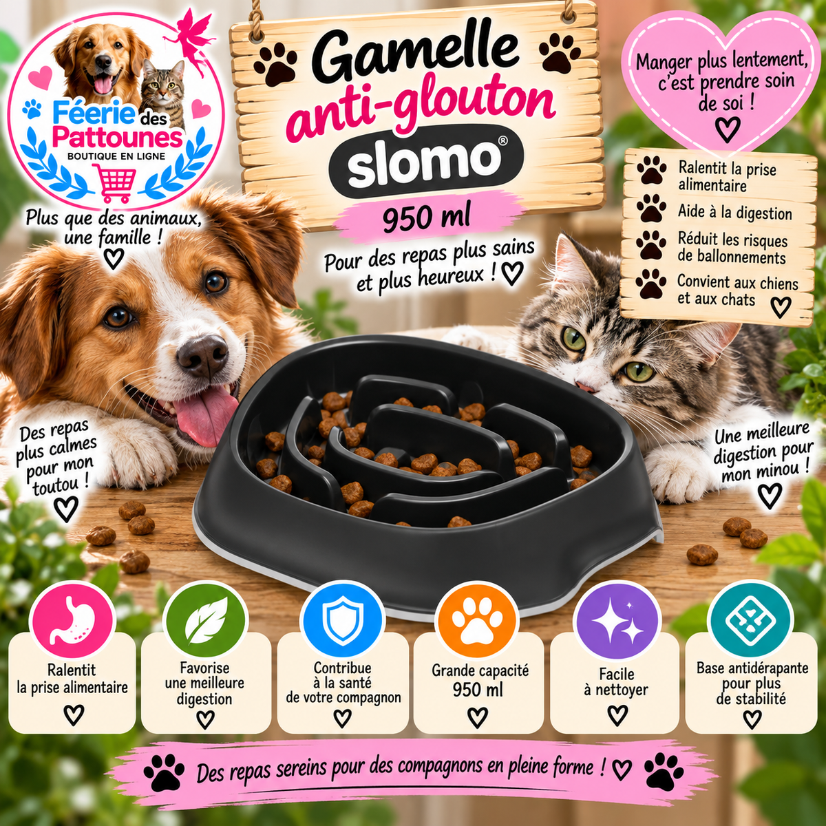 🐶🍽️ Gamelle Anti‑Glouton Slomo – Moderna (950 ml)