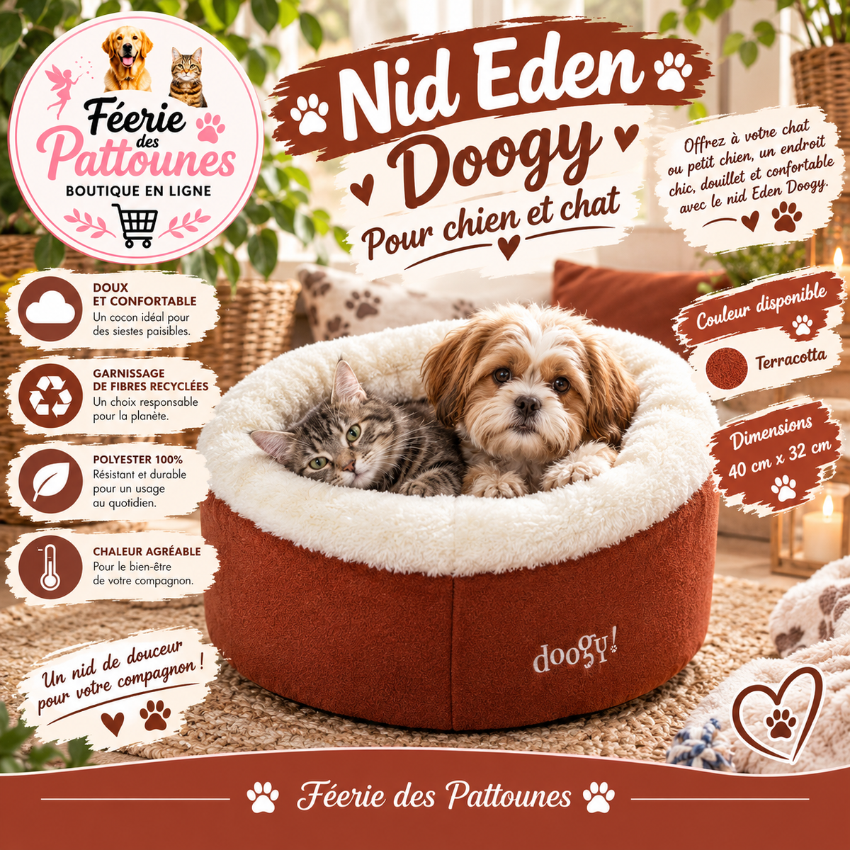 🐾🌿 Nid Eden – Terracotta – Chat & Petit Chien