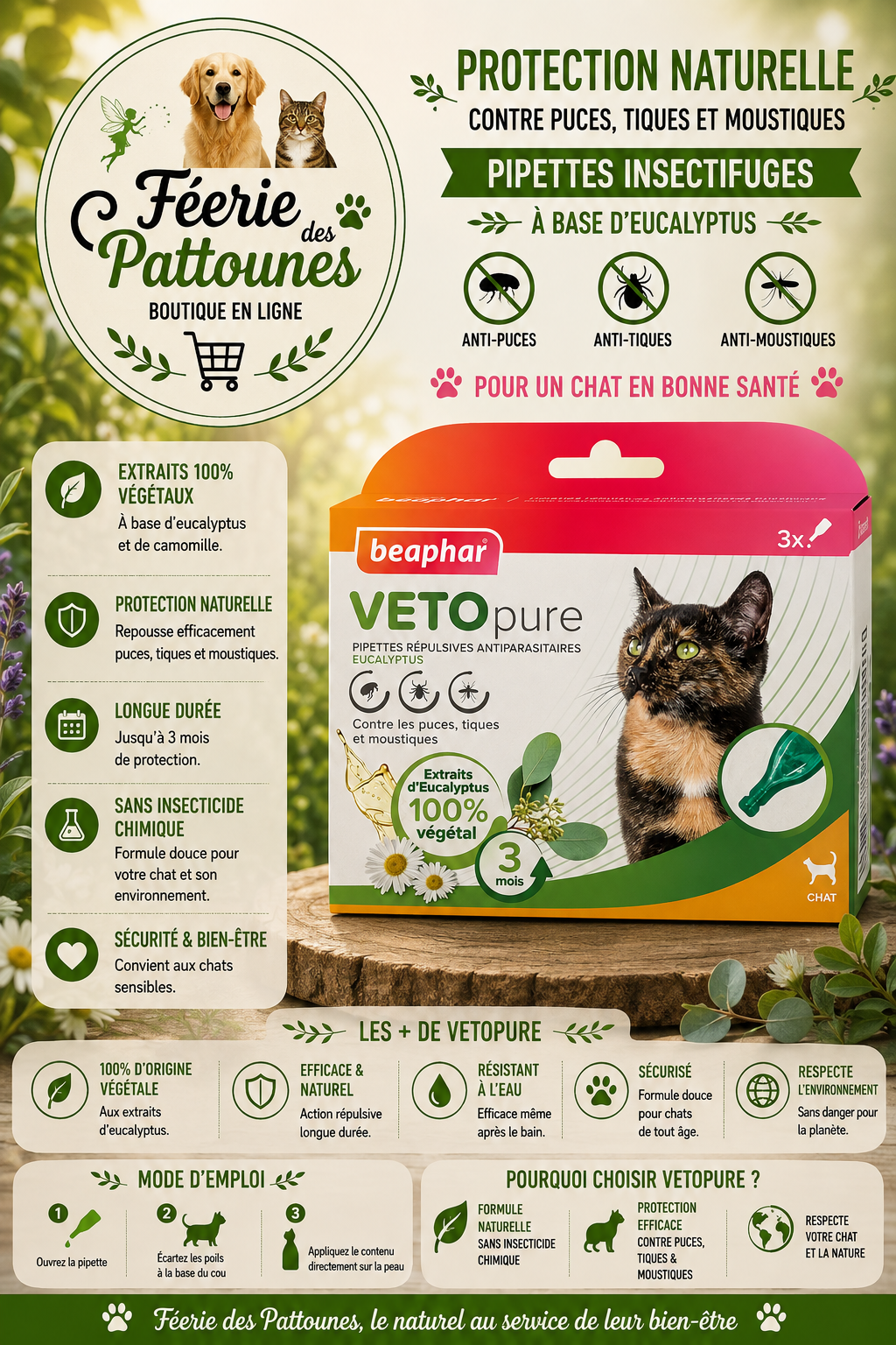 🛡️🐱 Pipettes Insectifuges VETOpure – Beaphar Chat (3 pipettes)