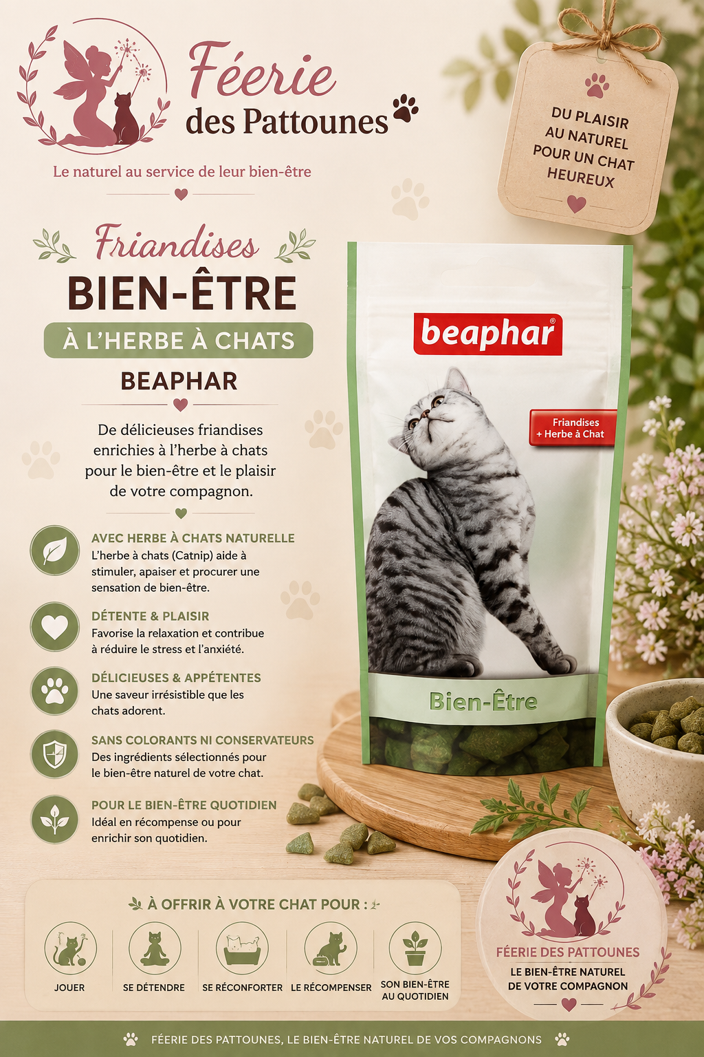 🌿 Friandises Beaphar Bien‑Être Catnip – Fourrées à l’Herbe à Chat (35 g)