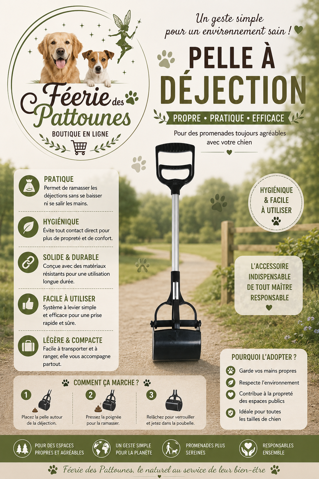 🧹 Pelle à Déjection – Manche Long 70 cm (Ramassage Sans Se Baisser)