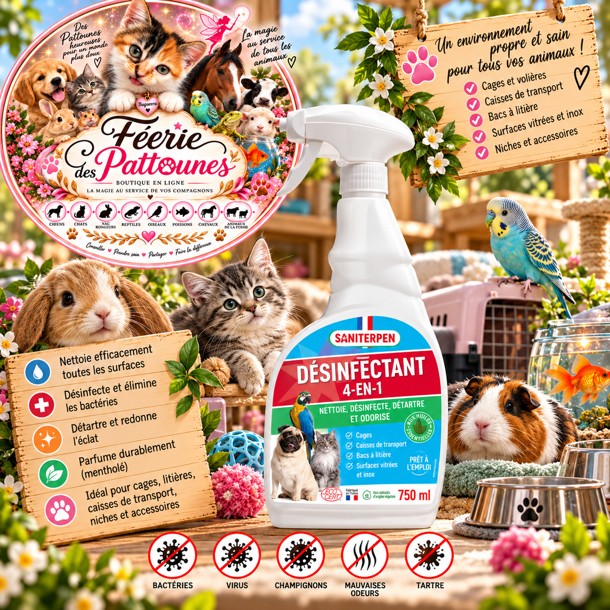 🧼 Saniterpen Nettoyant Désinfectant 4-en-1 – 750 ml