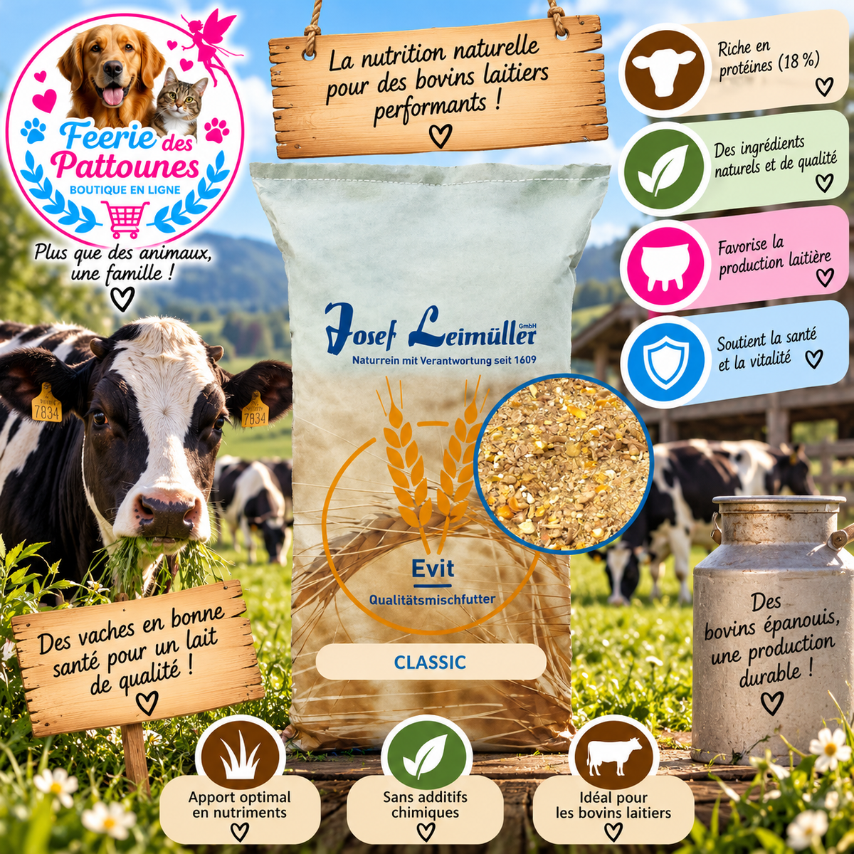 🐄🌿 Leimüller – Aliment pour Bovins Laitiers 18 % de Protéines Brutes (25 kg)