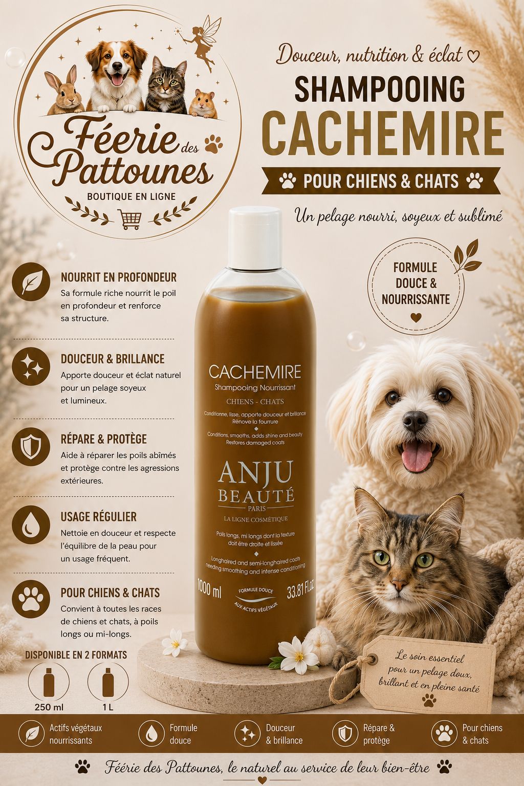 🐑 Anju Beauté – Shampooing Cachemire (250 ml • 1 L)