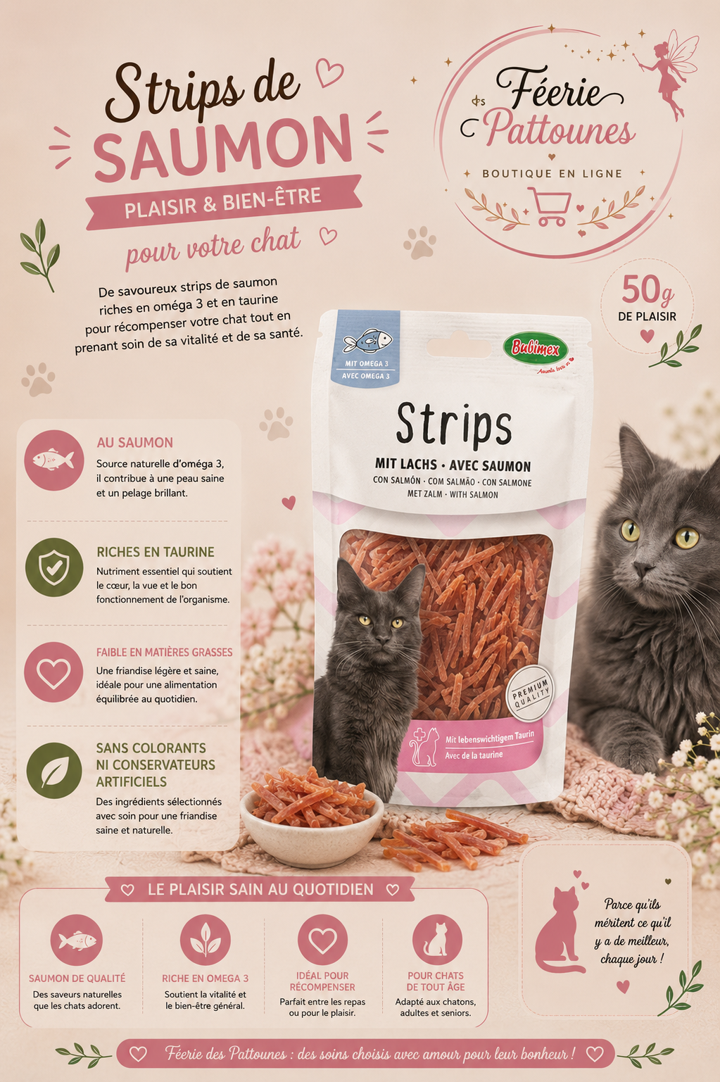 🐟 Strips de Saumon – Friandises Naturelles (50 g)