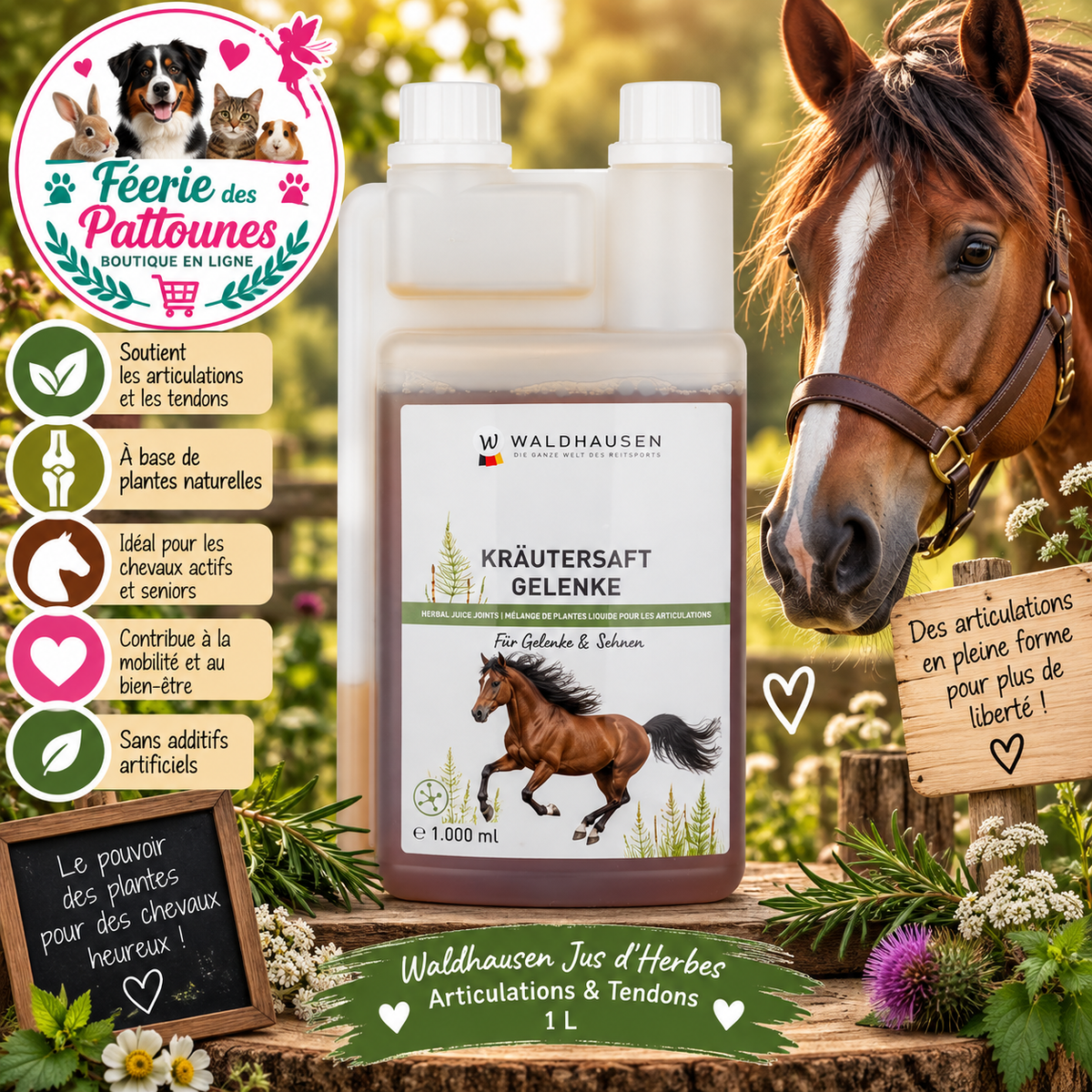 🌿🐴 Waldhausen – Jus d’Herbes Articulations & Tendons (1 L)
