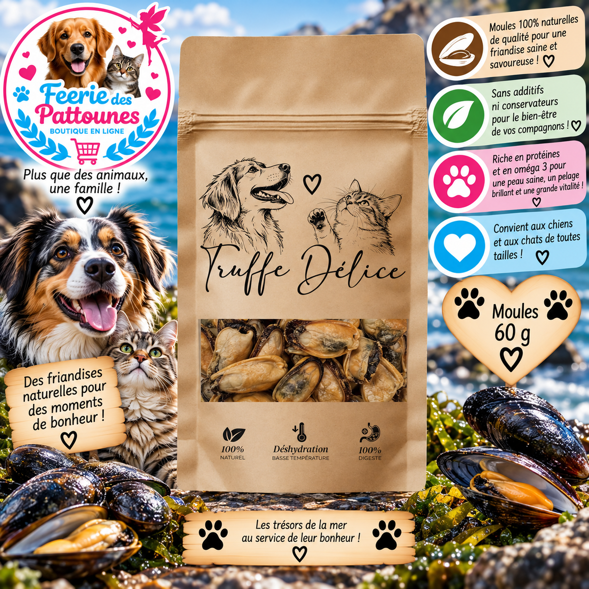 🐚💙 Friandises Moules Lyophilisées – 100 % Naturelles