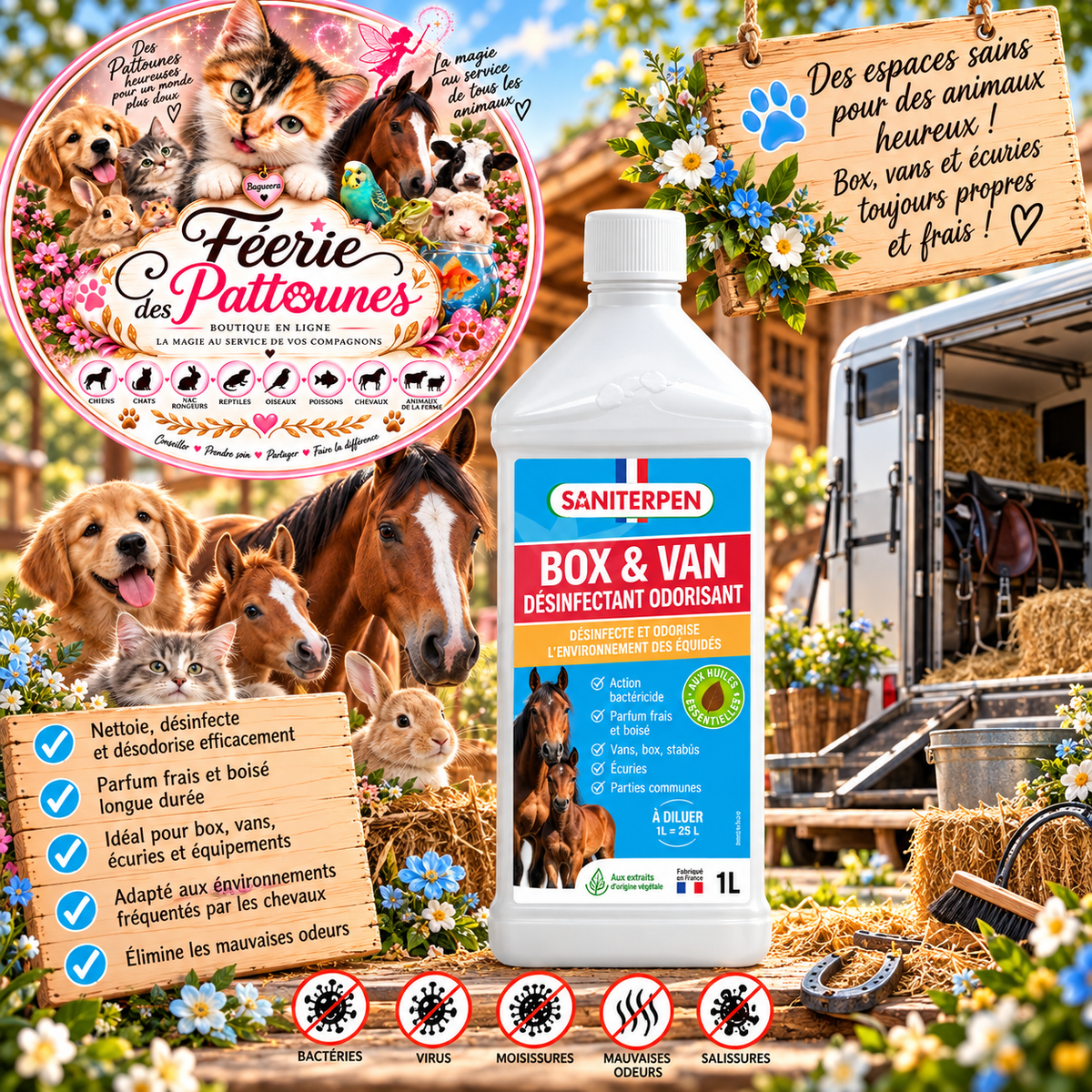 🐴 Saniterpen Box & Van Désinfectant Odorisant – 1 L