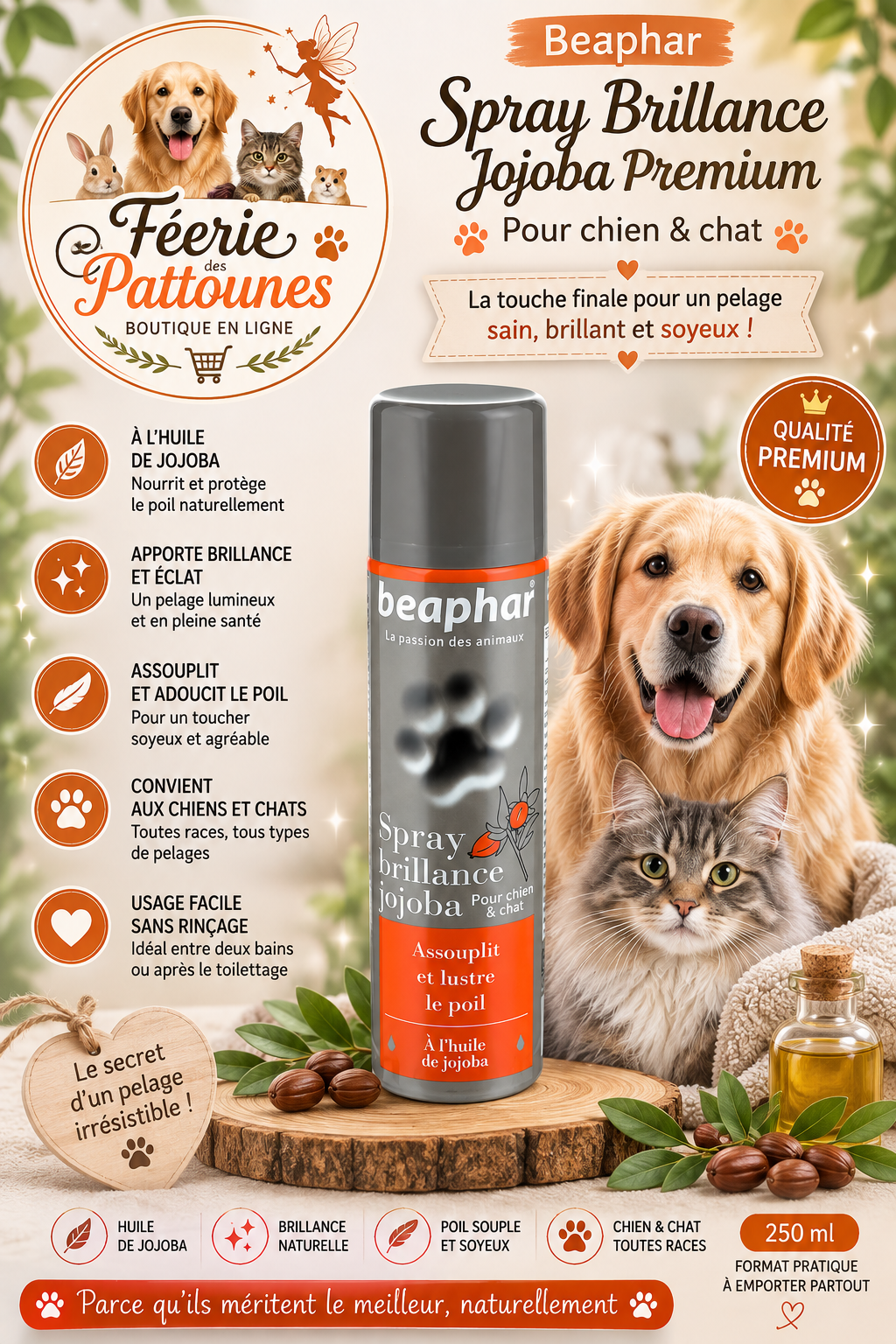✨ Spray Brillance Jojoba – Beaphar Premium (250 ml)