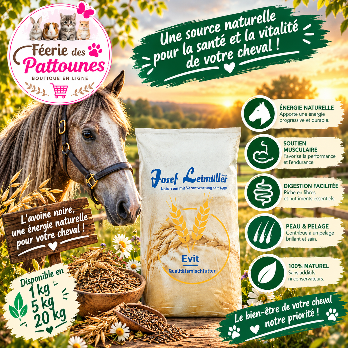 🌑🐴 Leimüller – Avoine Noire pour Chevaux (1 kg • 5 kg • 20 kg)