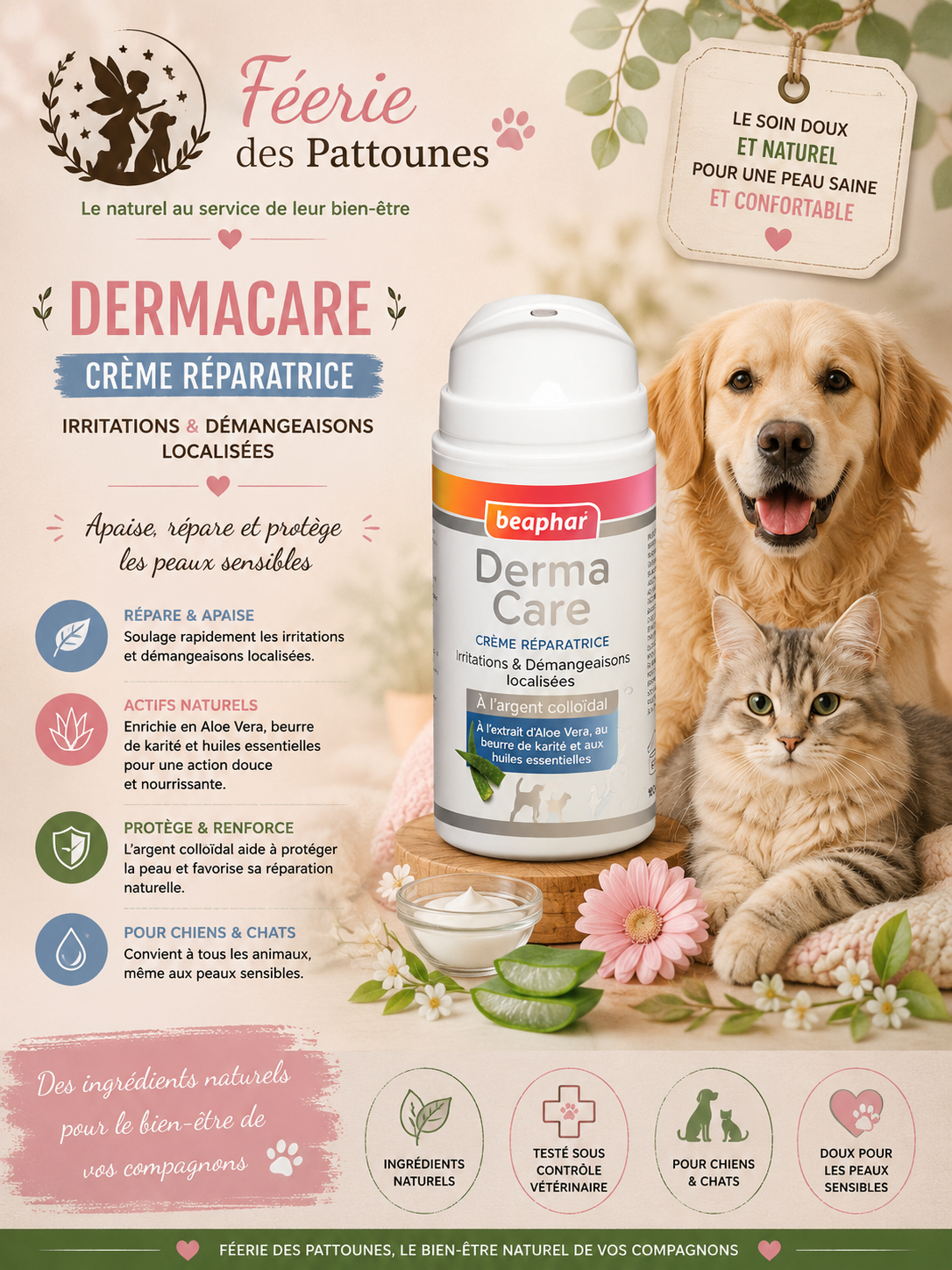 🧴 Beaphar DermaCare – Crème Réparatrice (100 ml)