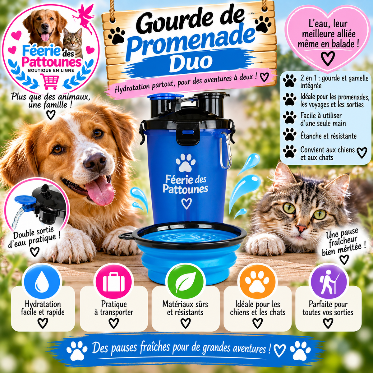 🐾🚶♂️ Gourde de Promenade Duo