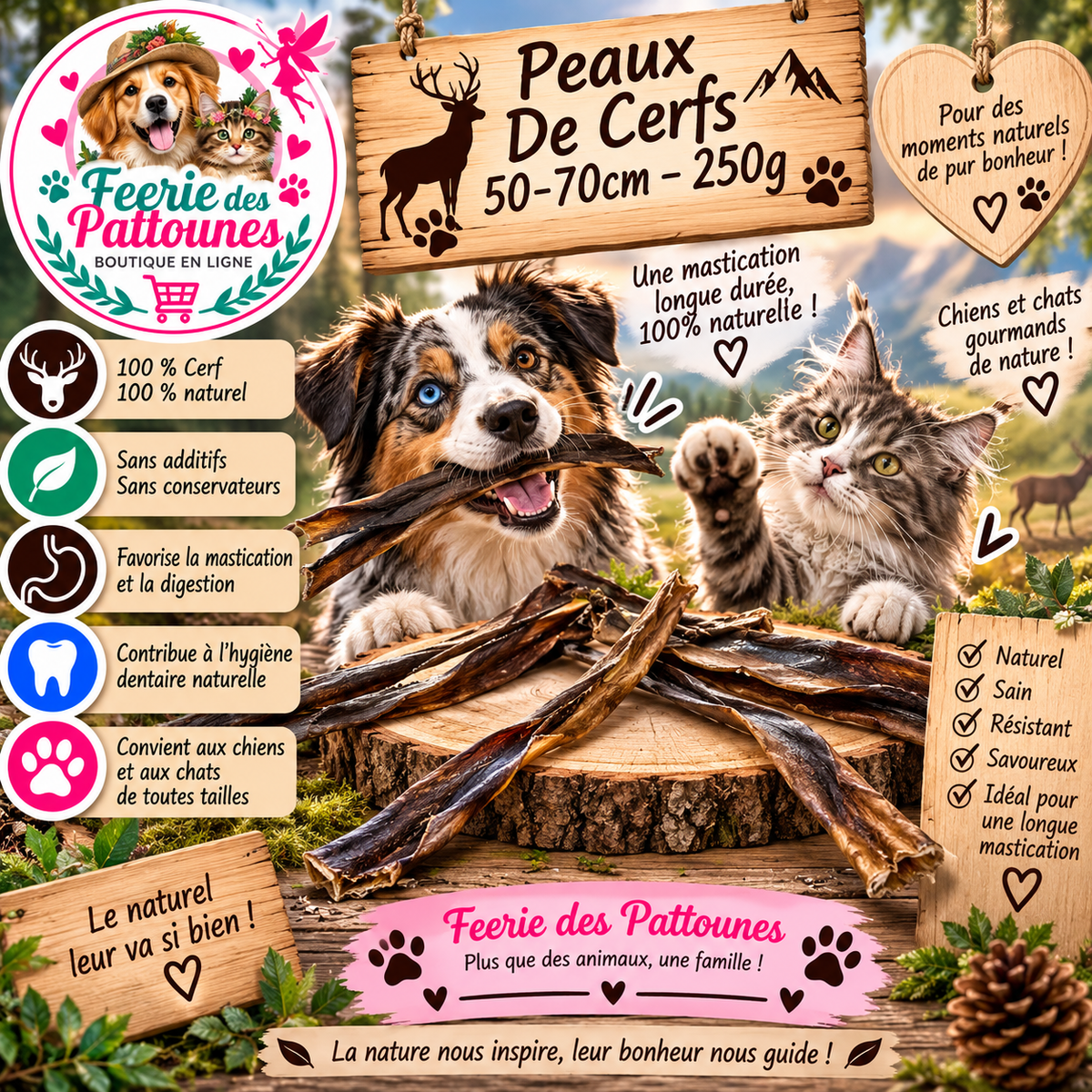 🦌💪 Peaux de Cerf – 50–70 cm – 250 g