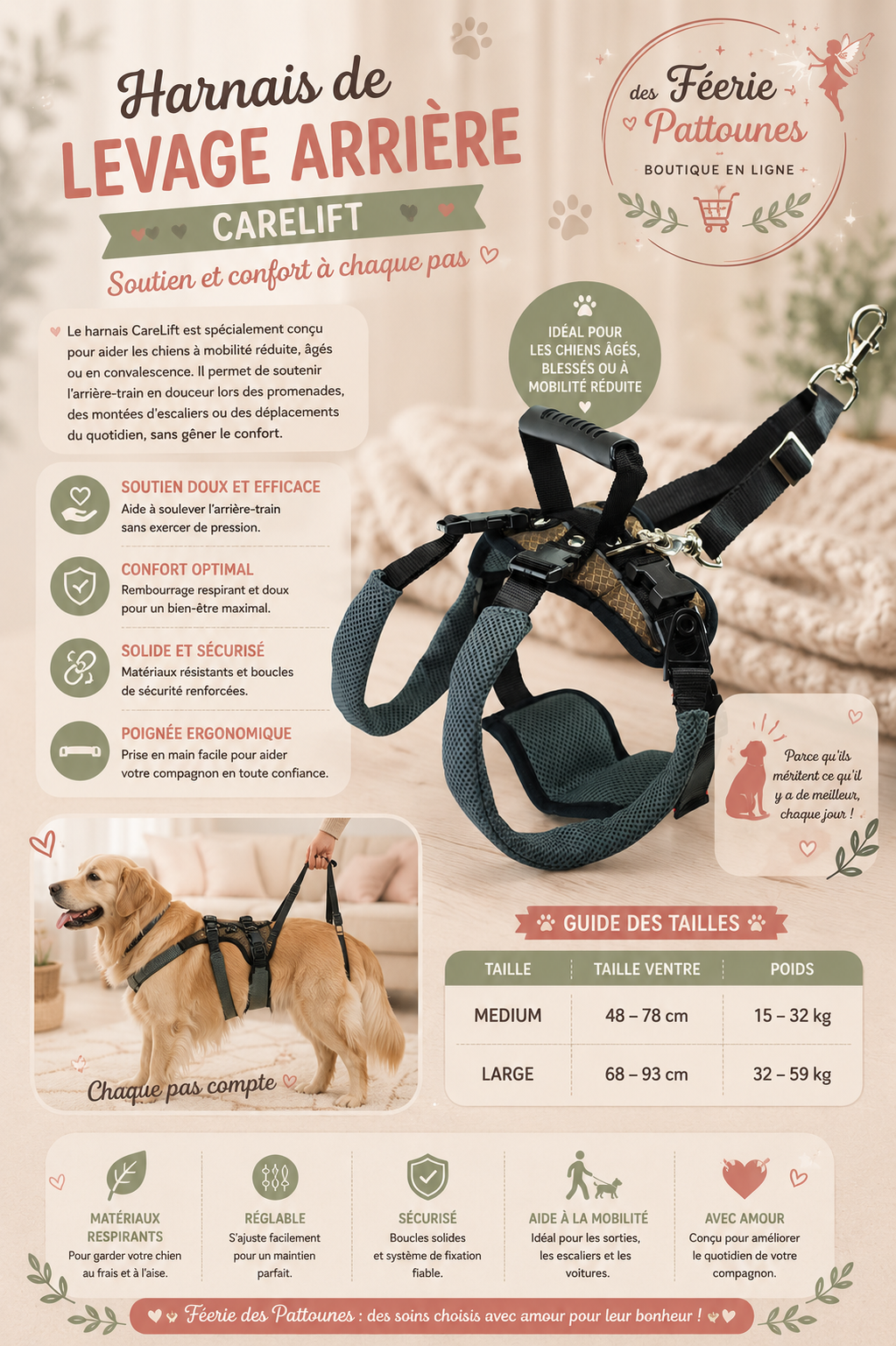 🐾 Harnais de Levage Arrière CareLift™ – PetSafe® (Tailles Medium & Large)
