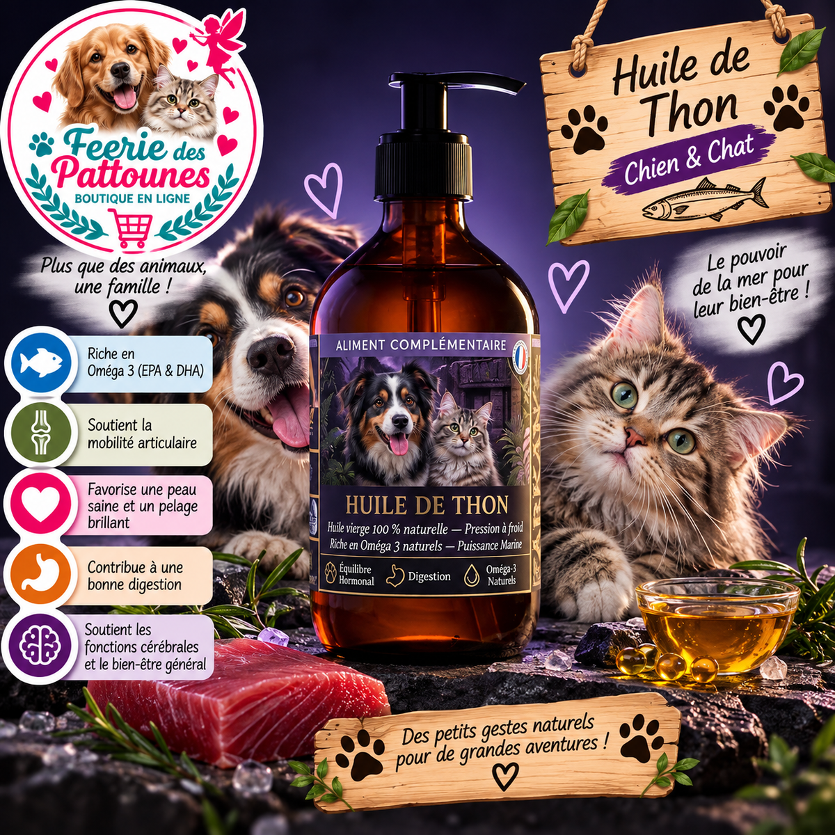 🐟⚡ Huile de Thon – Chien & Chat