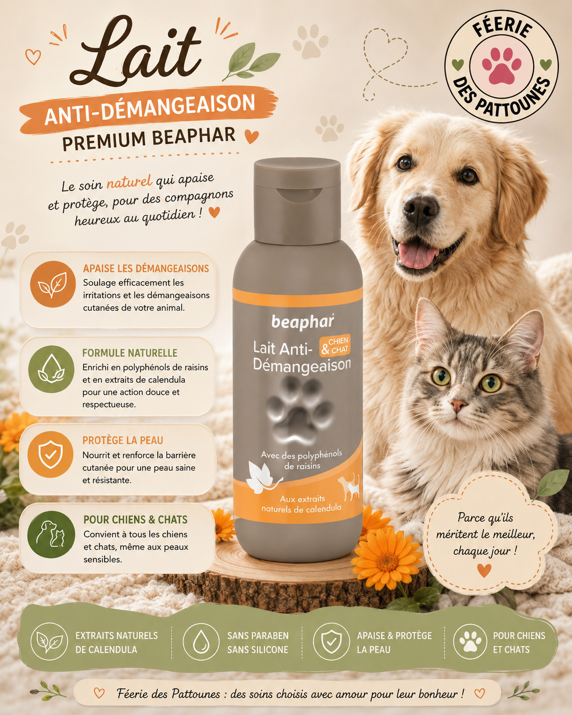 🧴 Beaphar Premium – Lait Anti‑Démangeaison (125 ml)