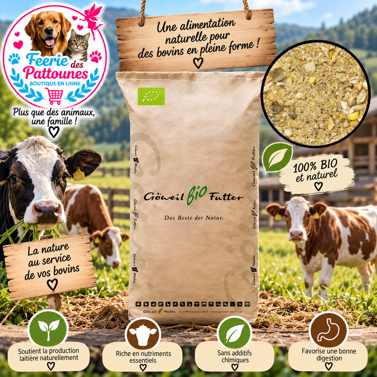 🐄🌿 Göweil – Aliment Biologique pour Bovins Laitiers 18 (Farineux, 30 kg)