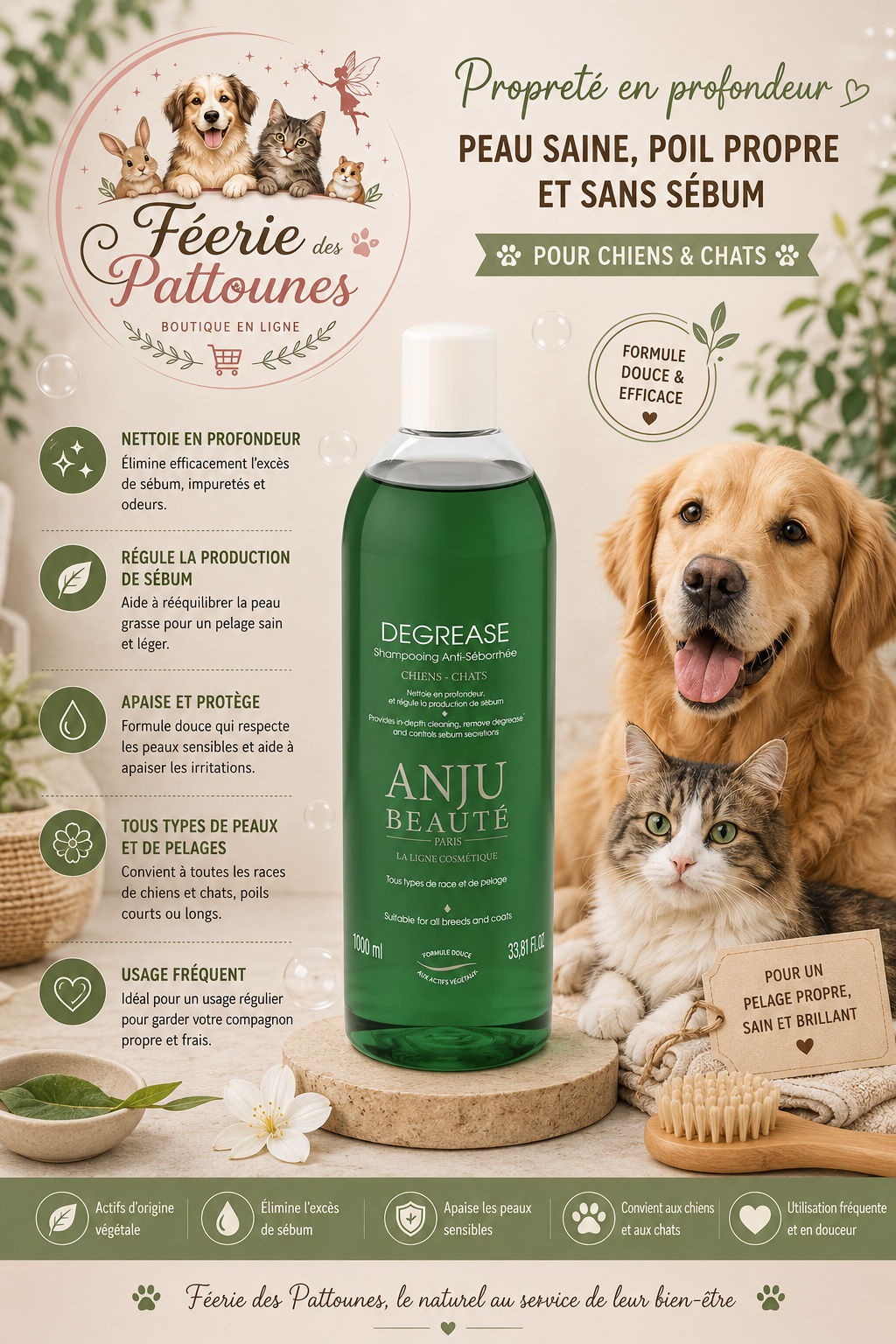 🧼 Anju Beauté – Shampooing Degrease Séborégulateur (250 ml • 1 L)