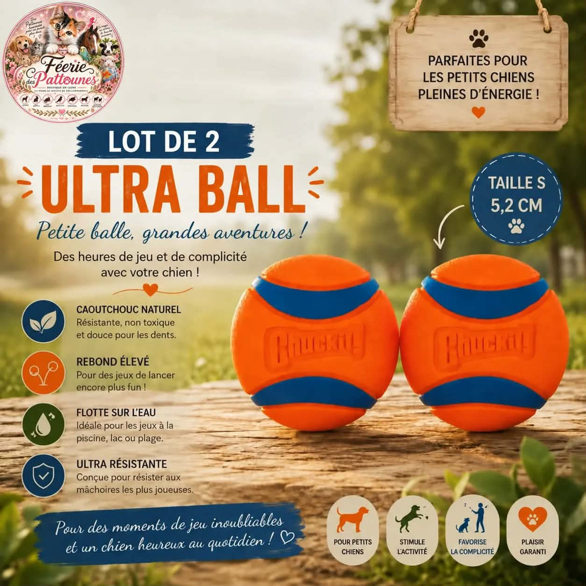 🟠 Chuckit! Ultra Ball – Lot de 2 Balles Taille S (Ø 5,2 cm)