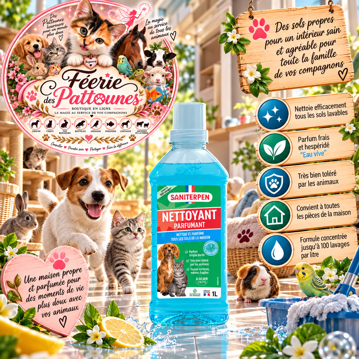 🌊 Saniterpen Nettoyant Parfumant « Eau Vive » – 1 L