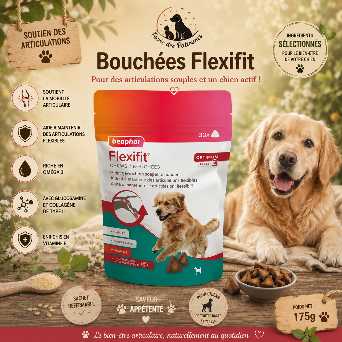 🦴 Bouchées Flexifit® – Soutien Articulaire Niveau 3 (175 g • 30 bouchées)