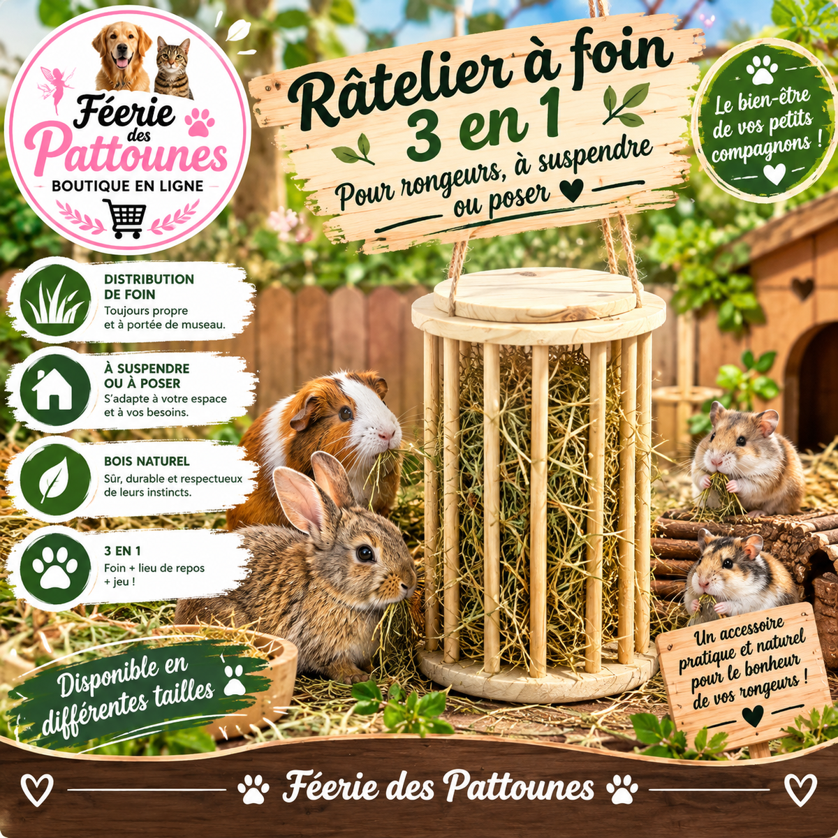 🌾🐇 Kerbl – Râtelier à Foin 3‑en‑1 pour Rongeurs