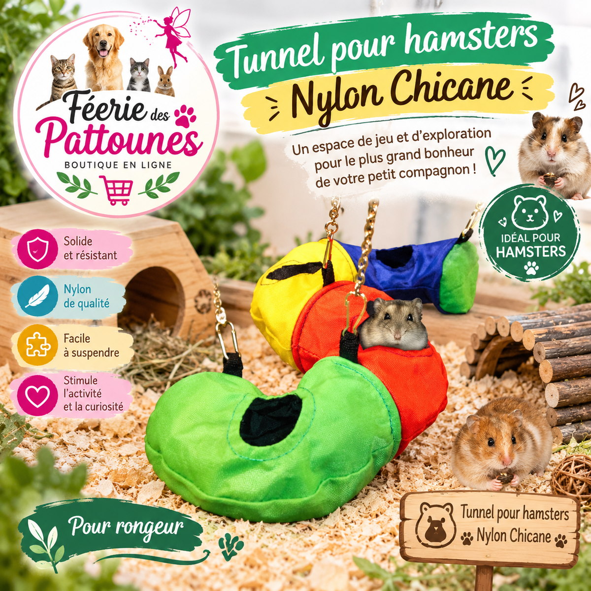🌀🐹 Tunnel pour Hamsters – Nylon Chicane