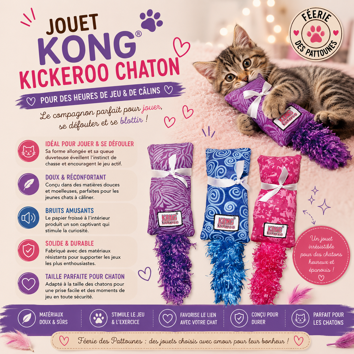 🐾 KONG® Kickeroo Chaton – Jouet de Chasse & Herbe à Chat (21 cm)