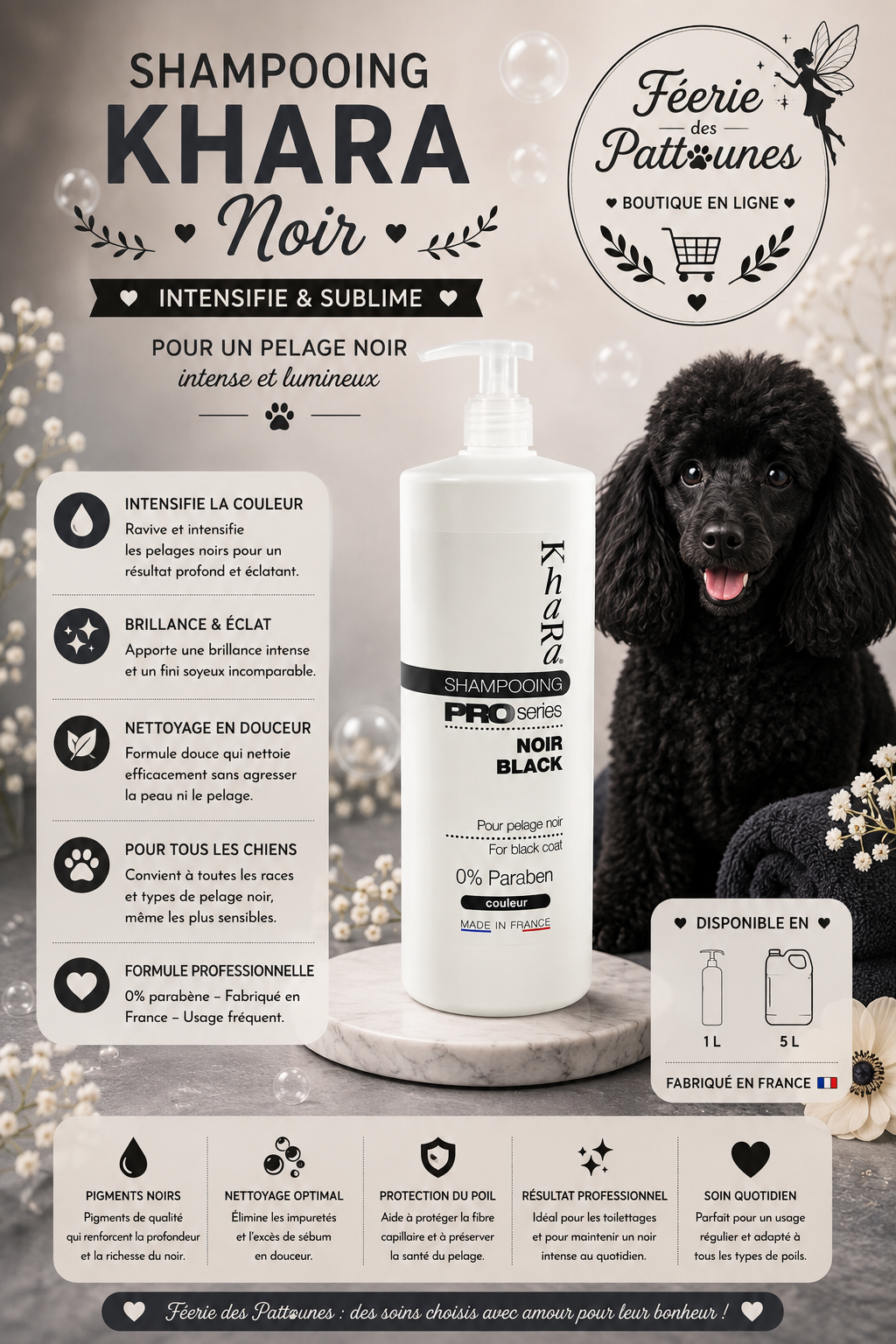 🖤✨ Shampooing Pelage Noir – Khara ( 1 L • 5 L)