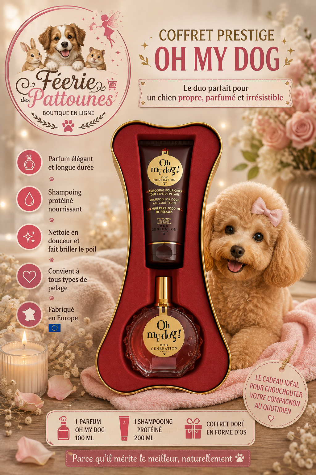 🎁 Coffret “Os” Oh My Dog – Parfum & Shampoing Protéiné (Cadeau pour Chien)
