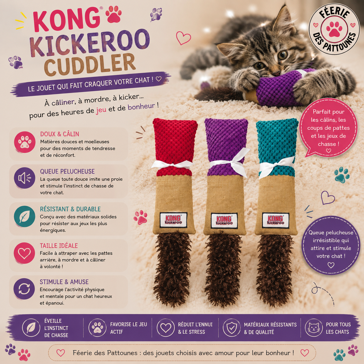 🐾 KONG® Kickeroo Cuddler – Jouet de Chasse & Coups de Patte Arrière